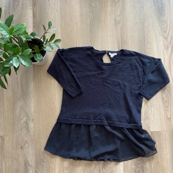 Club Monaco Navy Wool 3/4 Sleeve Scoop Neck Layered Sweater - Picture 7 of 11